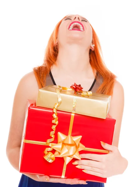 Girl holding gift boxes — Stock Photo, Image