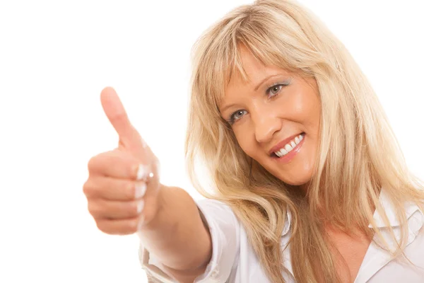 Mature woman giving thumb up — Stock Photo, Image