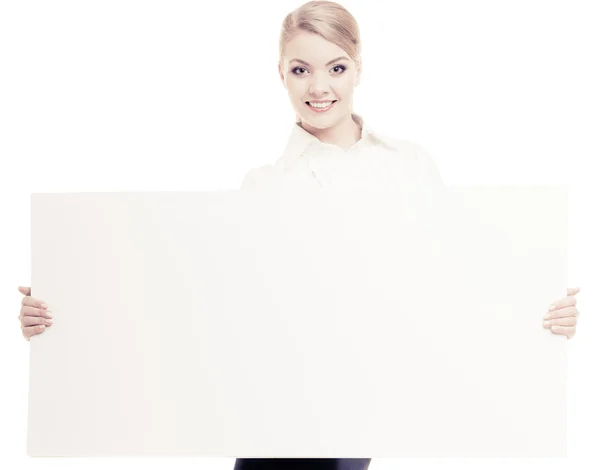 Businesswoman showing blank banner — Stock Photo, Image