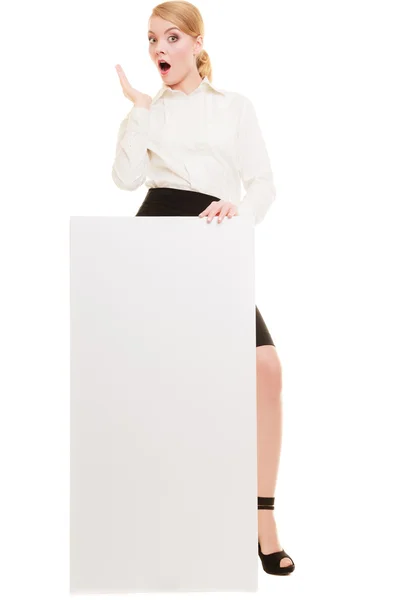 Businesswoman holding blank  banner — Stock Photo, Image