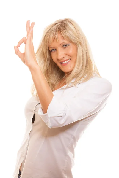 Woman showing ok gesture — Stock Photo, Image