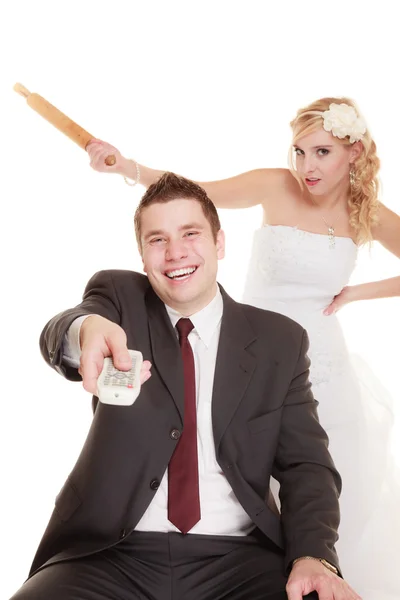 Wedding couple having argument — Stock Photo, Image