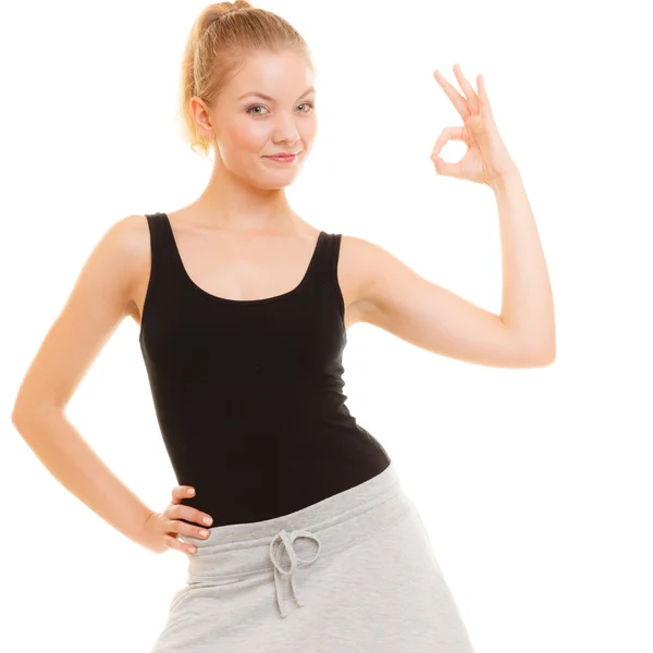 Girl showing ok okay handgesture — Stock Photo, Image