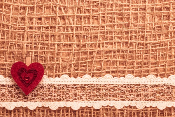 Red heart on cloth background — Stock Photo, Image