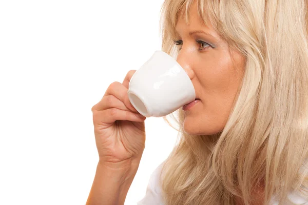 Mature woman drinking tea — Stock Photo, Image