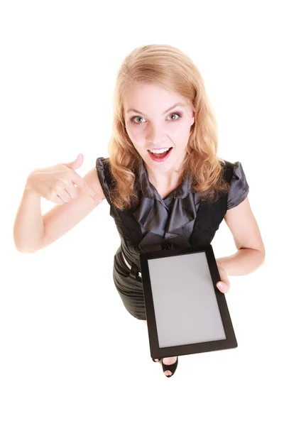 Businesswoman showing  tablet — Stock Photo, Image