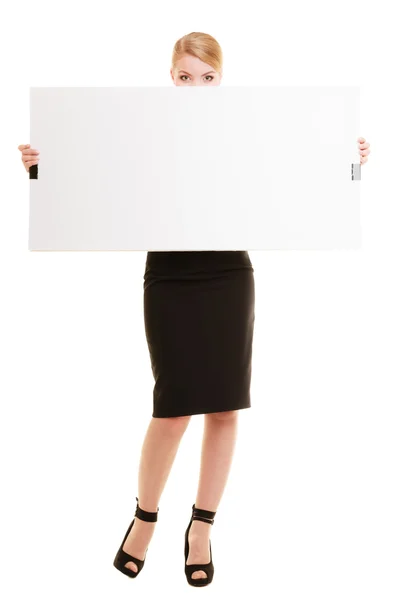 Woman hiding behind banner — Stock Photo, Image