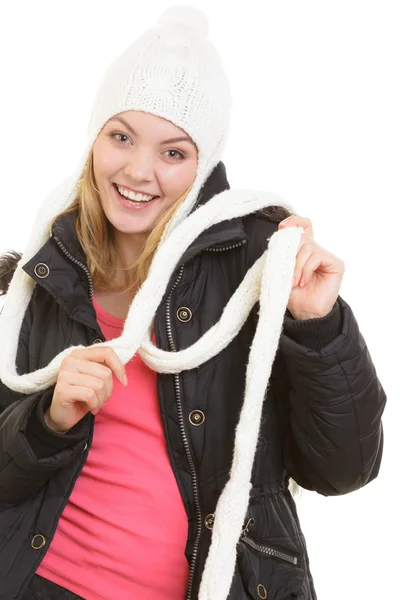 Menina alegre em roupas quentes . — Fotografia de Stock