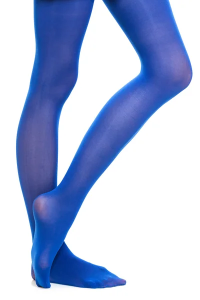 Pernas longas em meias azuis — Fotografia de Stock