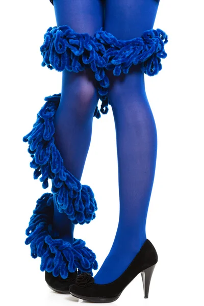Long legs in blue stockings — Stock Photo, Image