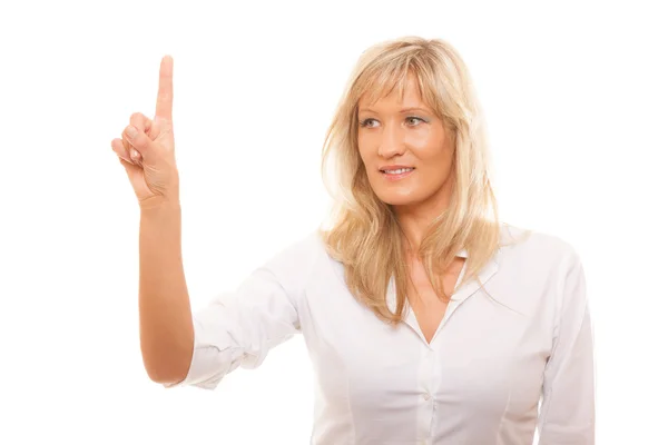 Woman pushing  virtual button — Stock Photo, Image