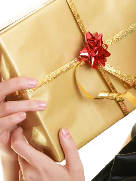 Girl holding gift box — Stock Photo, Image