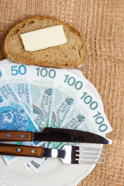 Polish money on kitchen table