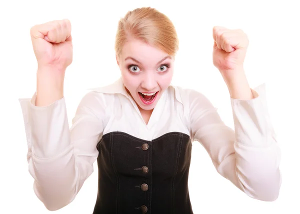 Mujer celebrando promoción — Foto de Stock