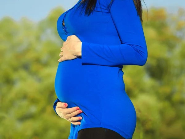 Έγκυος γυναίκα χαλάρωσης στη φύση — Φωτογραφία Αρχείου
