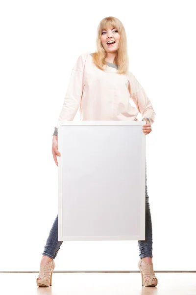 Woman holding blank board — Stock Photo, Image