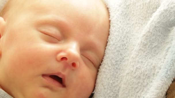 Little newborn baby sleeping — Stock Video