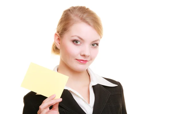 Businesswoman holding  card — Stock Photo, Image