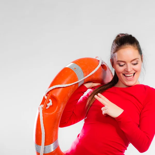 Girl lifeguard with rescue equipment — Stock Photo, Image