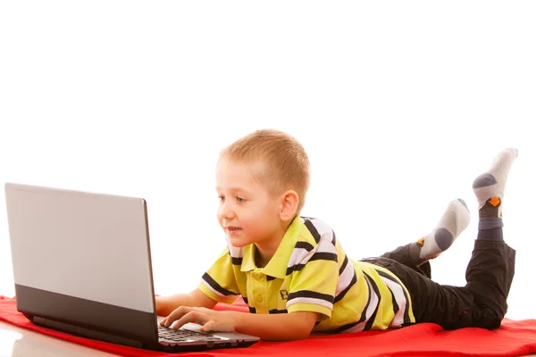 Education, technology internet - little boy with laptop — Stock Photo, Image