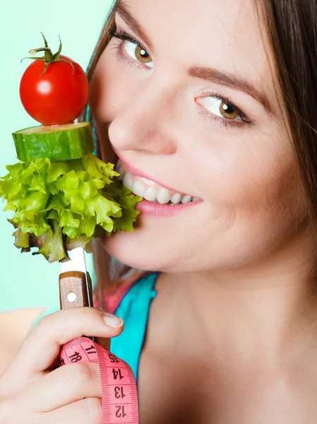 Woman holding fork — Stock Photo, Image