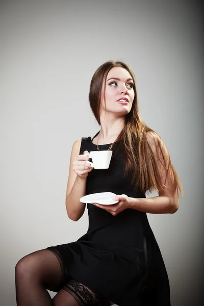 Cheerful woman drinking coffee — Stock Photo, Image