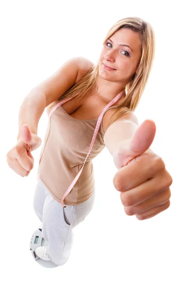 Mujer mostrando el pulgar hacia arriba gesto —  Fotos de Stock