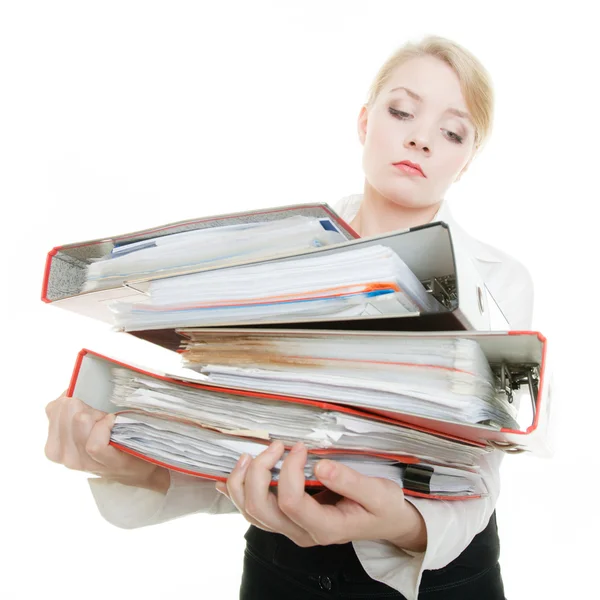Woman holding stack of folders — Stock Photo, Image