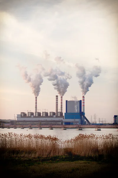 Smoke from chimney of power plant station — Stock Photo, Image