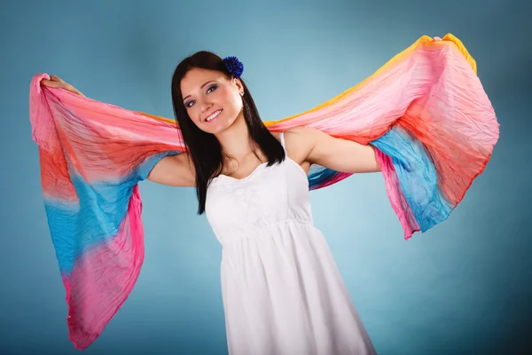 Woman with colored shawl posing — Stock Photo, Image