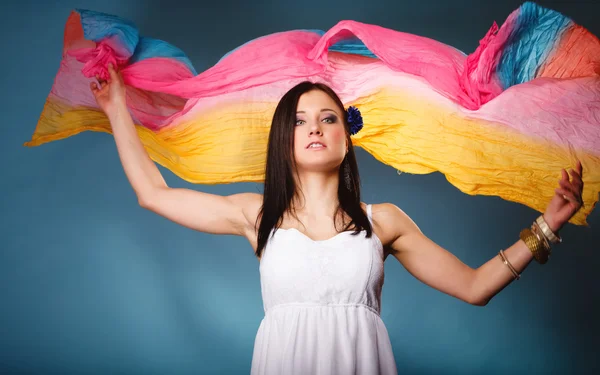 Woman with colored shawl posing — Stock Photo, Image