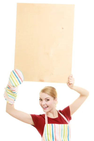 Housewife hold holding board — Stock Photo, Image