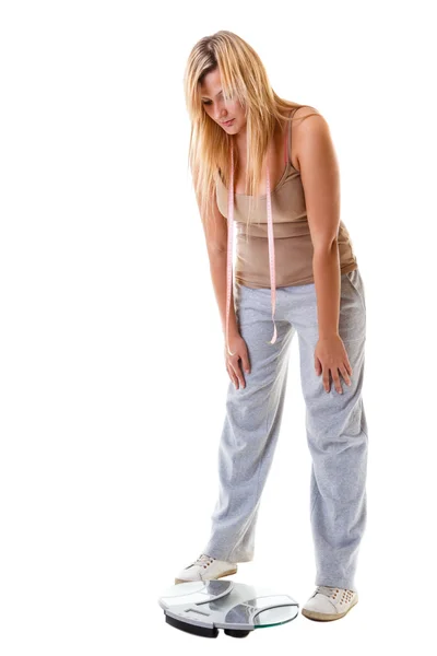 Woman unhappy with weight control — Stock Photo, Image