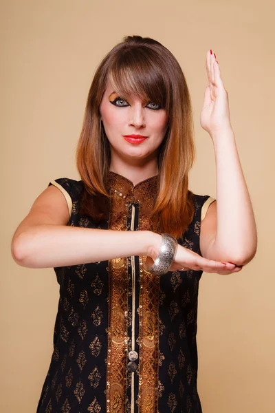 Orient girl with makeup hand gesture — Stock Photo, Image