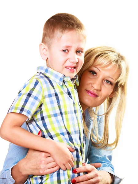 Crying boy child with his mother portrait — Stock Photo, Image