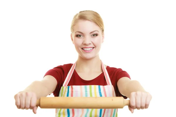 Housewife or baker chef holds baking rolling pin — Stock Photo, Image