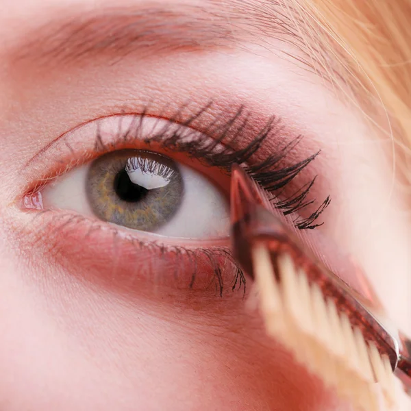 Closeup part of woman face eye makeup detail. — Stock Photo, Image