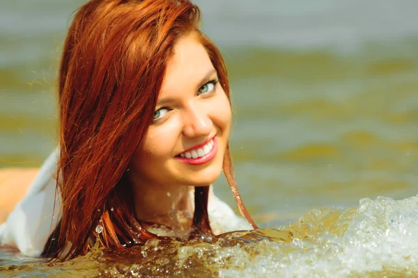 Vacation. Girl in water having fun on the sea. — Stock Photo, Image