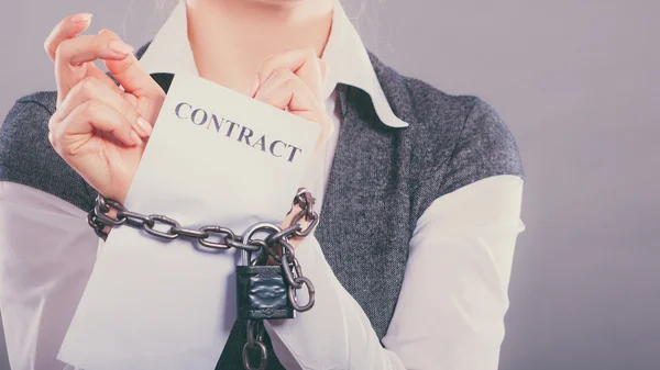 Businesswoman with chained hands — Stock Photo, Image