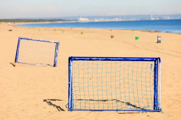 Football gate on sandy beach soccer goal — Stock Photo, Image