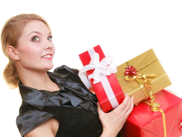 Girl holding gift boxes — Stock Photo, Image