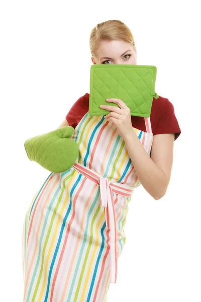 Housewife covering her face — Stock Photo, Image