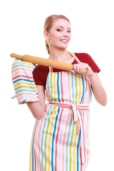 Housewife holding rolling pin — Stock Photo, Image