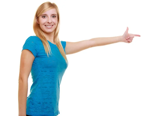 Smiling girl pointing — Stock Photo, Image