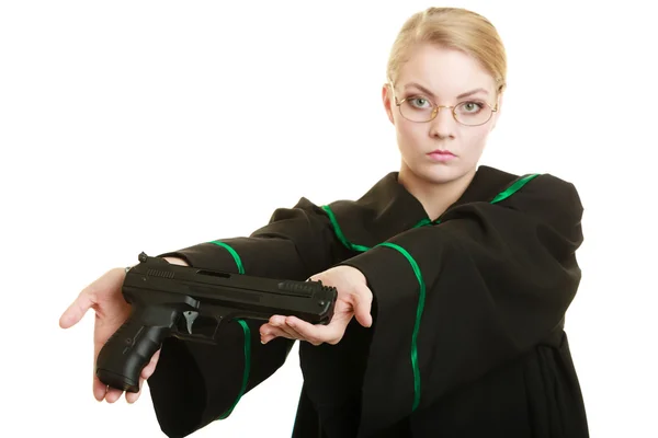 Woman lawyer holding weapon — Stock Photo, Image