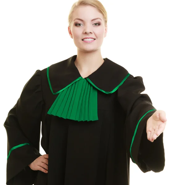 Woman lawyer making welcome gesture — Stock Photo, Image