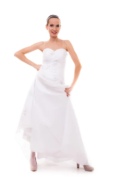 Sposa in abito bianco posa — Foto Stock