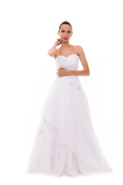 Full längd brud i vit bröllop klänning isolerad — Stockfoto
