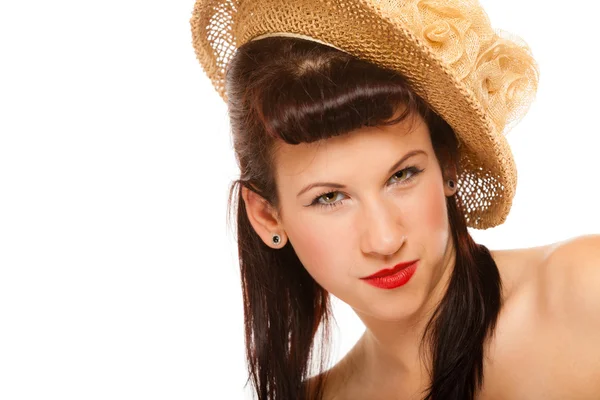 Summer girl in hat retro styling — Stock Photo, Image