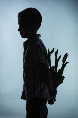 Boy hiding bouquet clipart